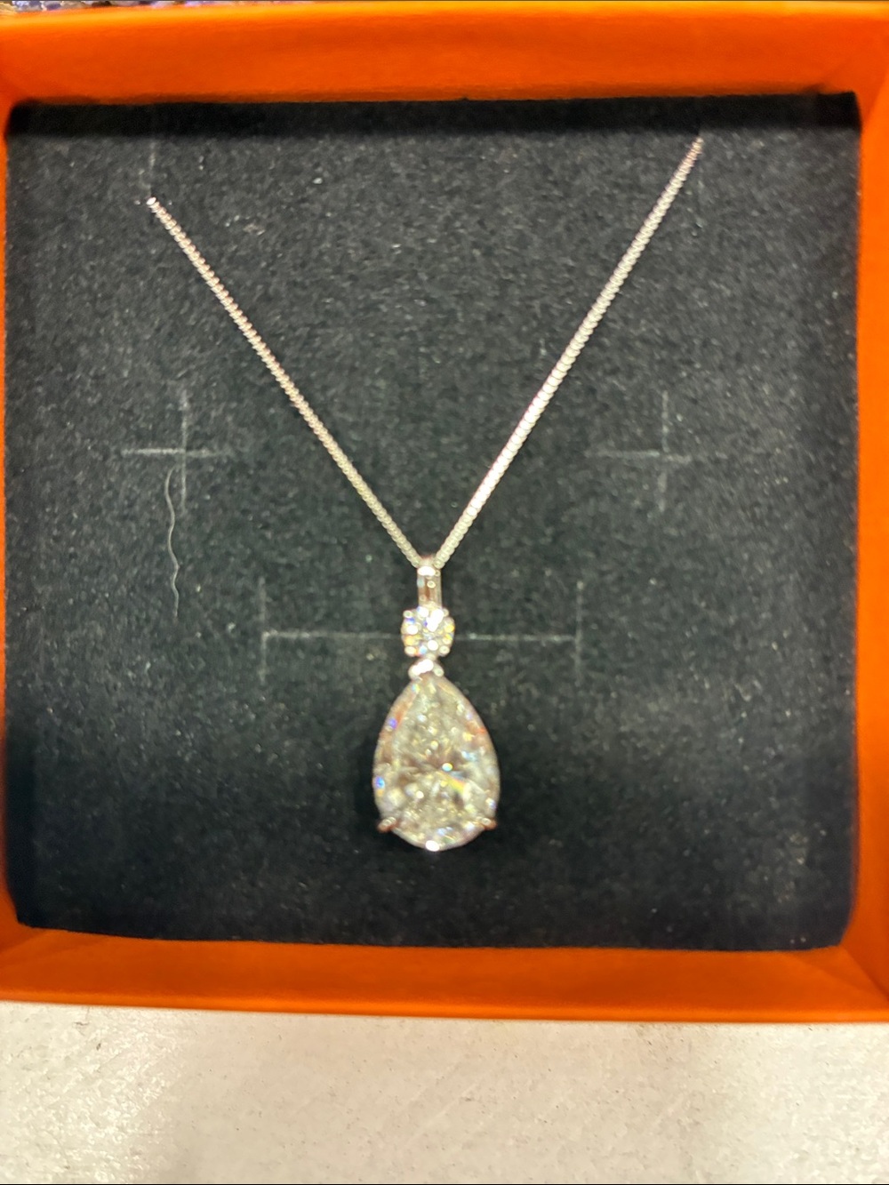 Sterling Silver Teardrop Cubic Zirconia Necklace - Silver Sparkle